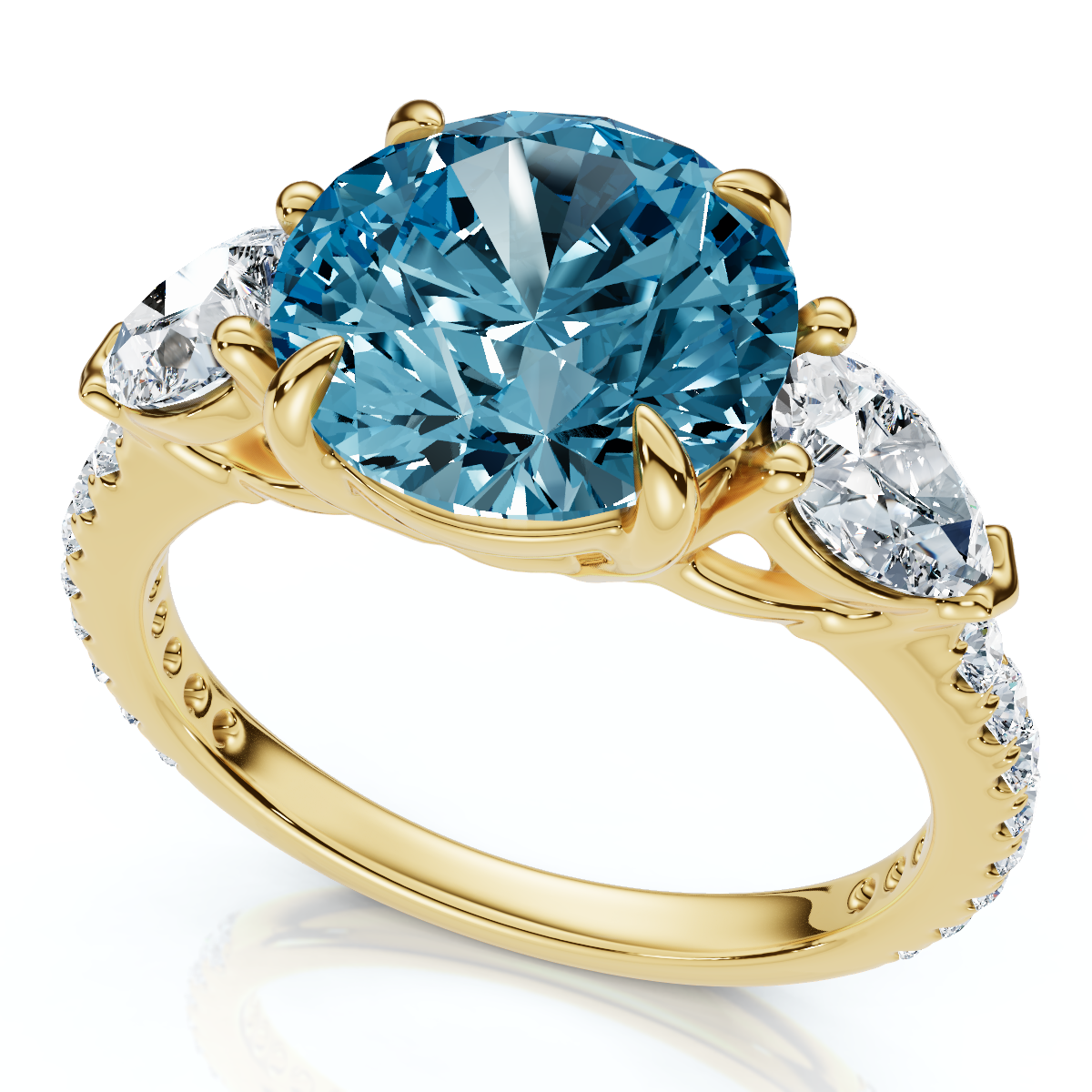 3 1/2Ct Fancy Blue Lab Grown Accent Diamond Engagement Ring 14k Gold (F-G, VS)