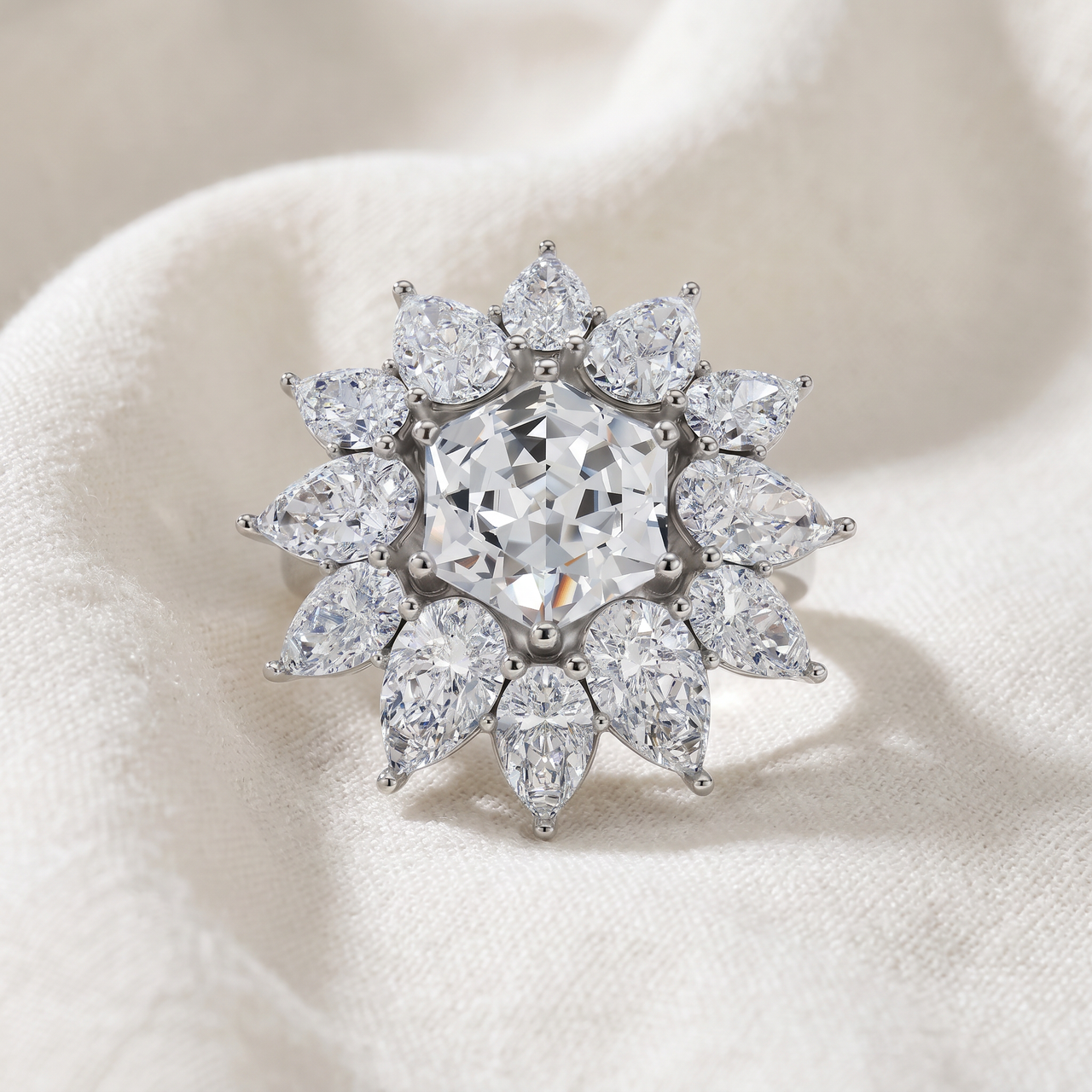 Certified 5Ct Hexagon Diamond High Jewelry Ring 14k Gold or Platinum Lab Grown (E-F, VS)
