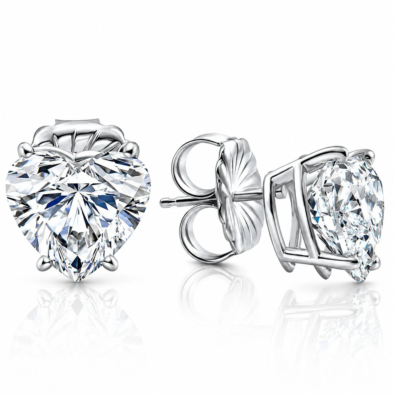 Certified 6Ct TW Heart Shape Diamond Studs 14k White Gold Lab Grown (F-G, VS)