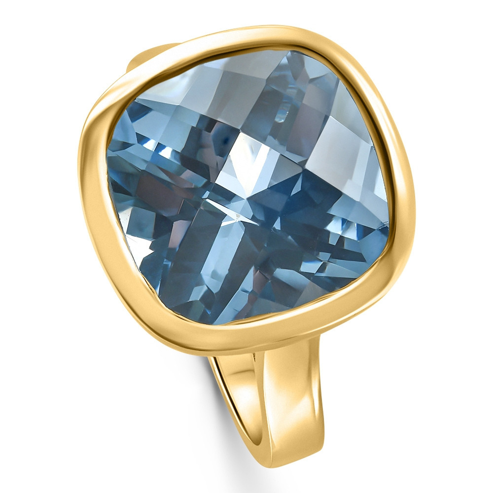 Cushion Blue Topaz Alexa Bezel Ring 14k Yellow Gold