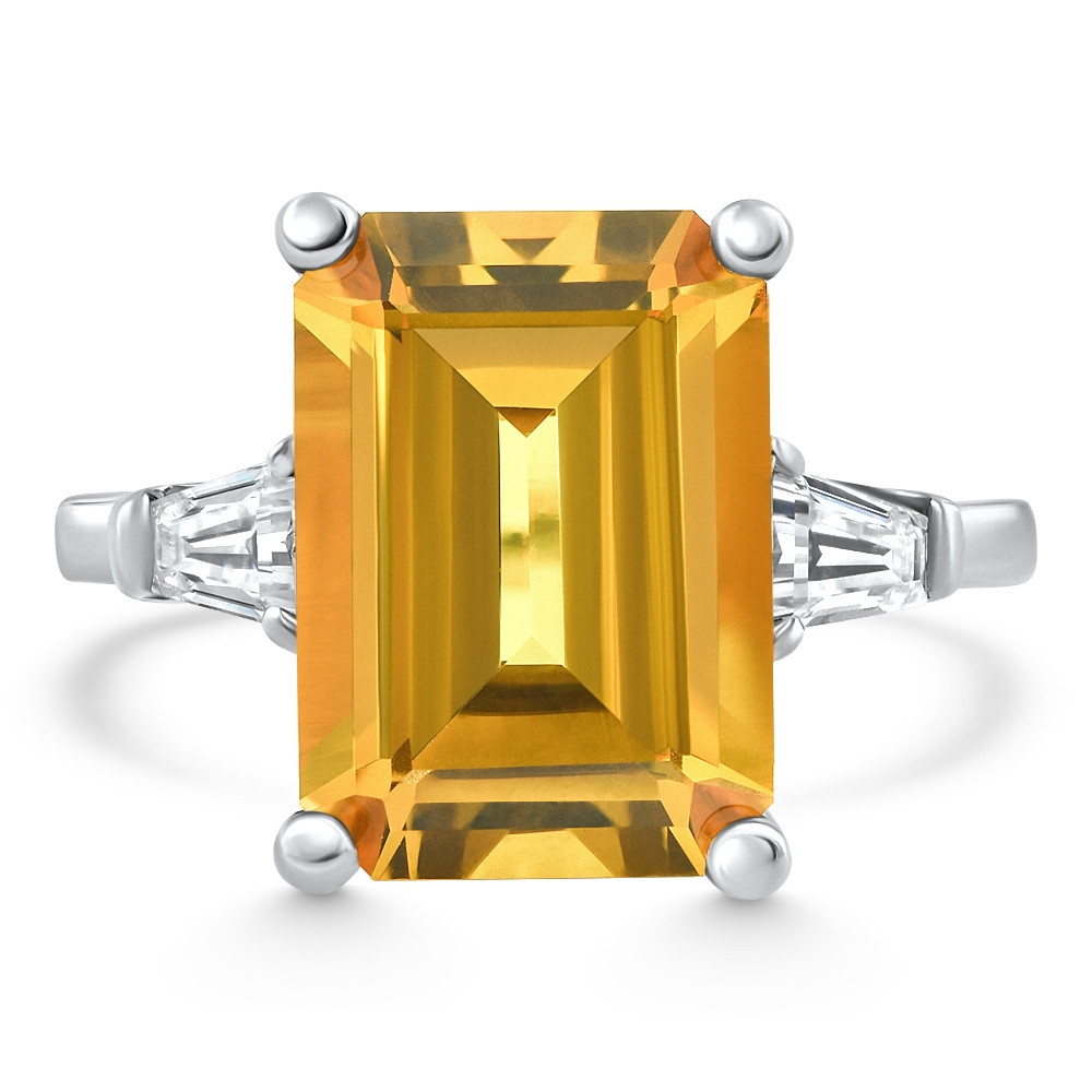 Citrine & Diamond Ring White Gold Lab Grown (E-F, VS)