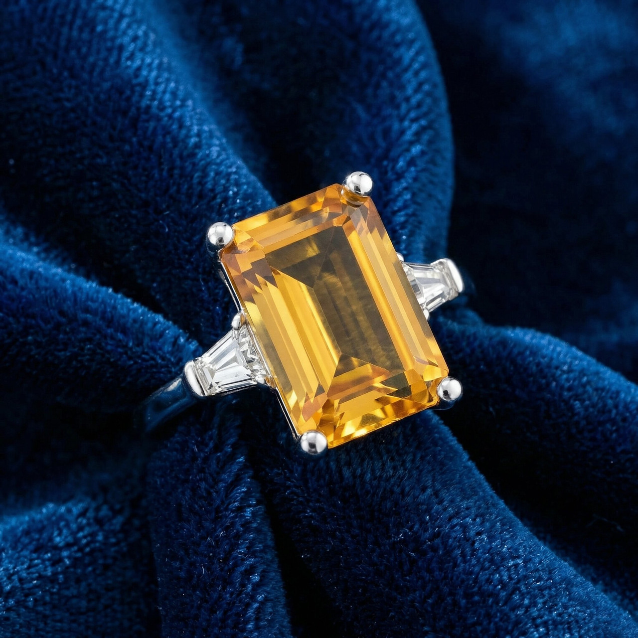 Citrine & Diamond Ring White Gold Lab Grown (E-F, VS)