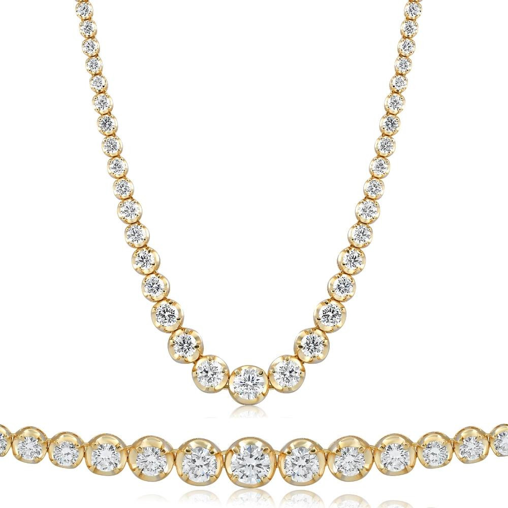 11 1/2Ct Graduated Diamond Tennis Necklace 14k Yellow Gold Lab Grown (G-H, VS)
