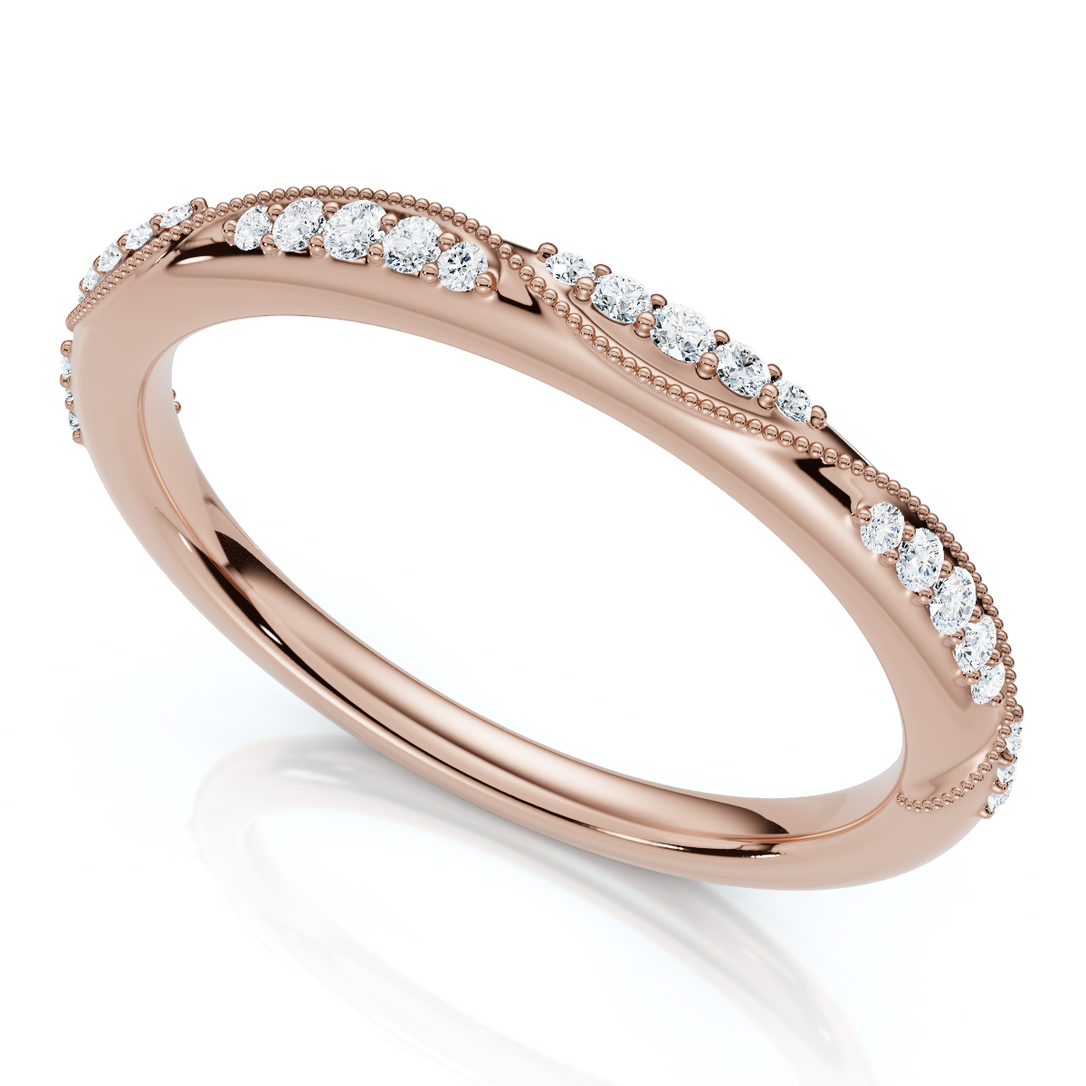 Camellia Diamond Wedding Ring 14k Gold or Platinum Lab Grown Stackable Band (E-F, VS)