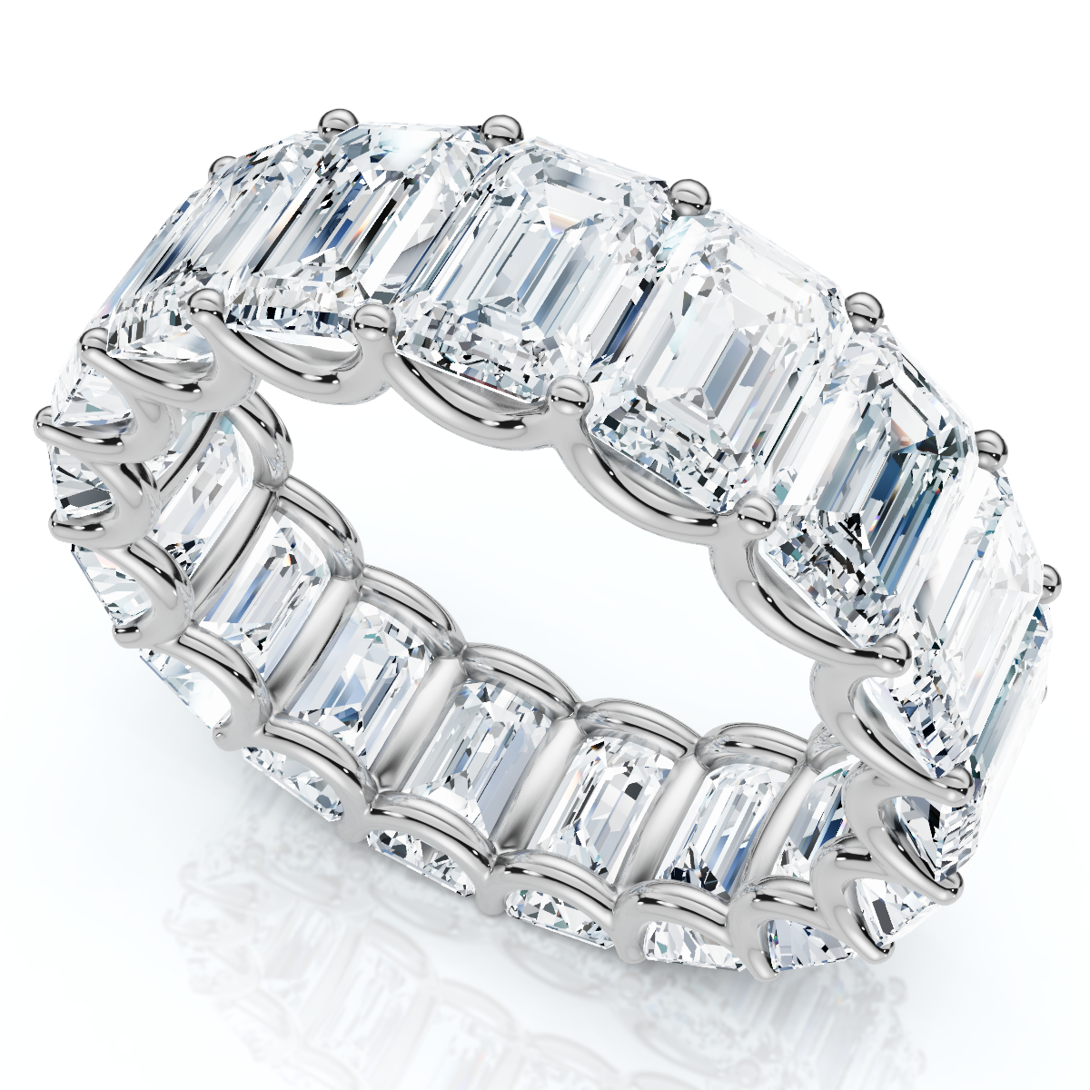 9Ct Emerald Cut Diamond U Prong Eternity Ring 14k Gold or Platinum Lab Grown (E-F, VS)