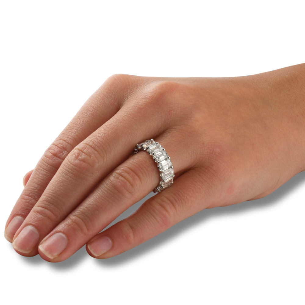 9Ct Emerald Cut Diamond U Prong Eternity Ring 14k Gold or Platinum Lab Grown (E-F, VS)