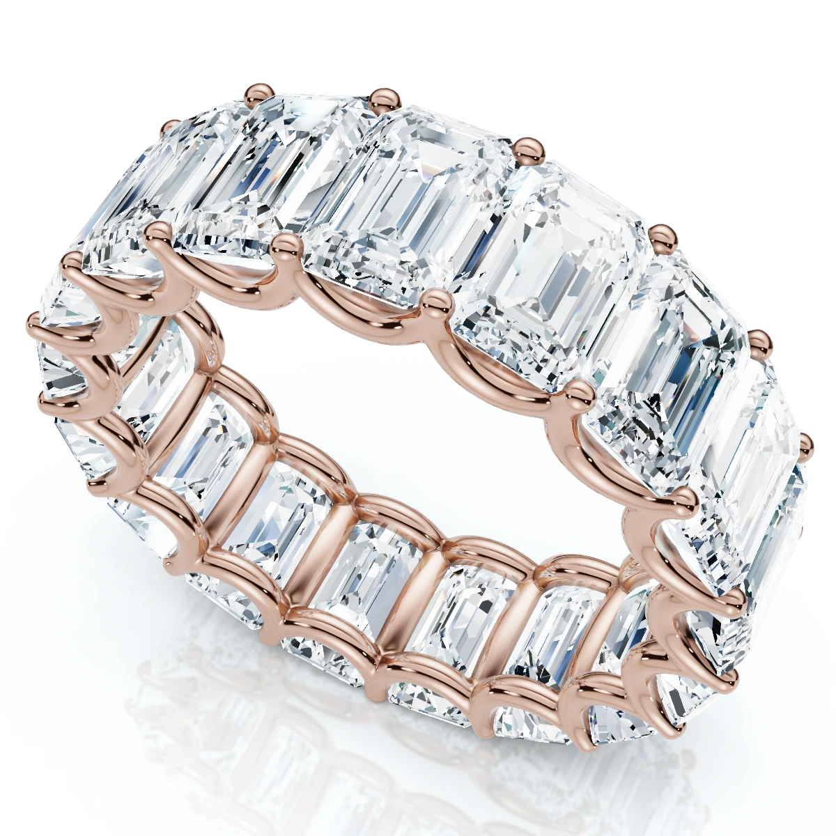 9Ct Emerald Cut Diamond U Prong Eternity Ring 14k Gold or Platinum Lab Grown (E-F, VS)