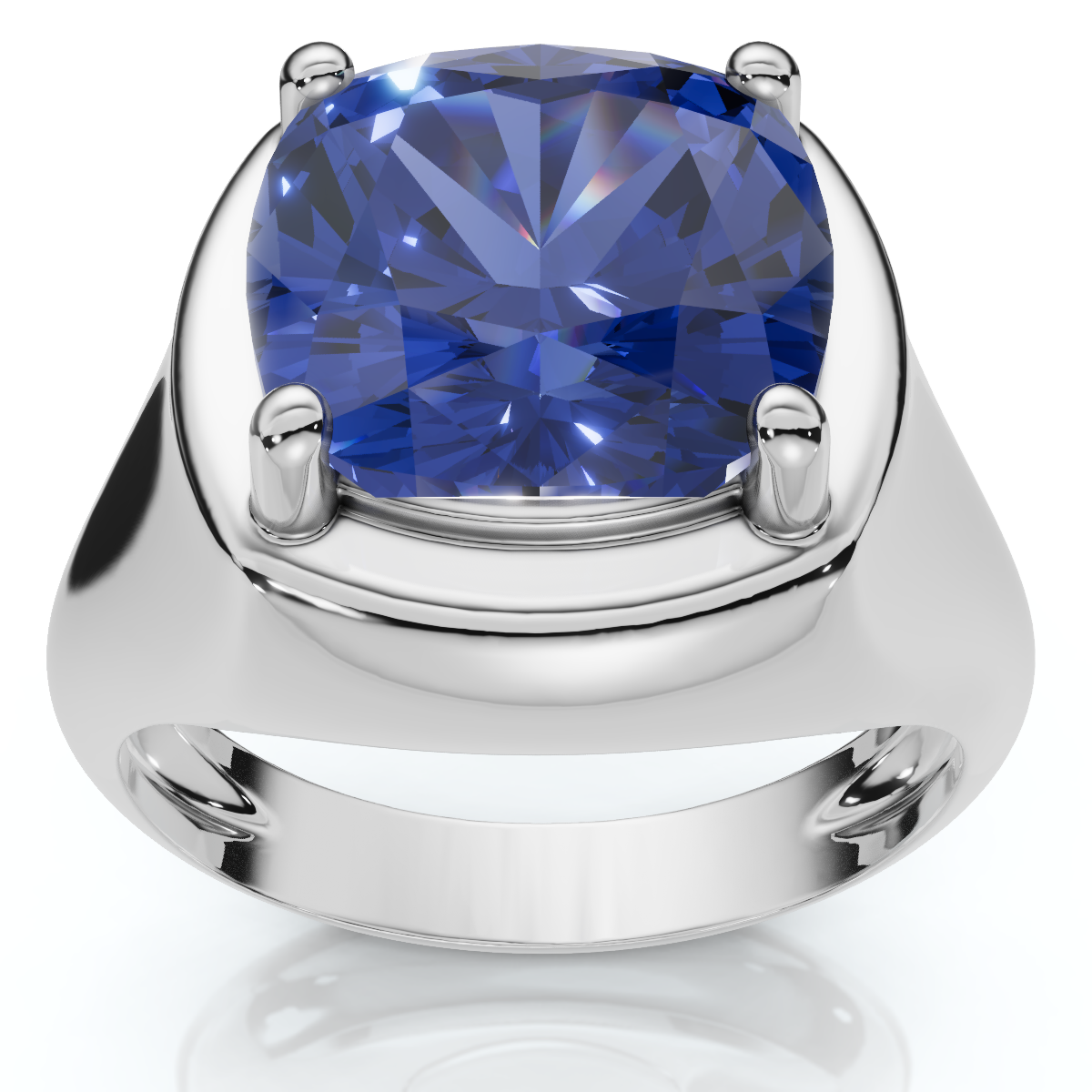 5Ct Cushion Blue Sapphire Button Ring 14k Gold lab Grown