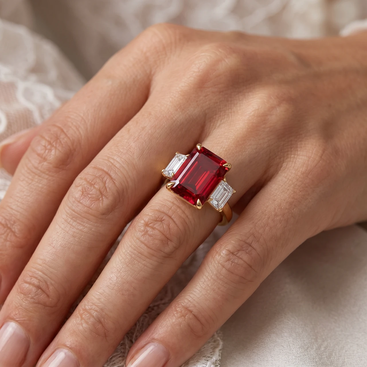 13Ct Ruby & Diamond Ring Lab Grown (F-G, VS)