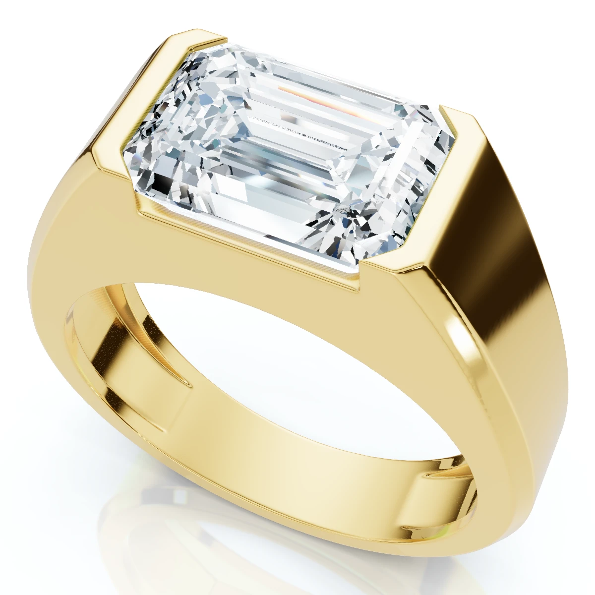 Certified 3Ct Men's Emerald Cut Half Bezel Diamond Ring 14k Gold or Pt Lab Grown (F-G, VS)
