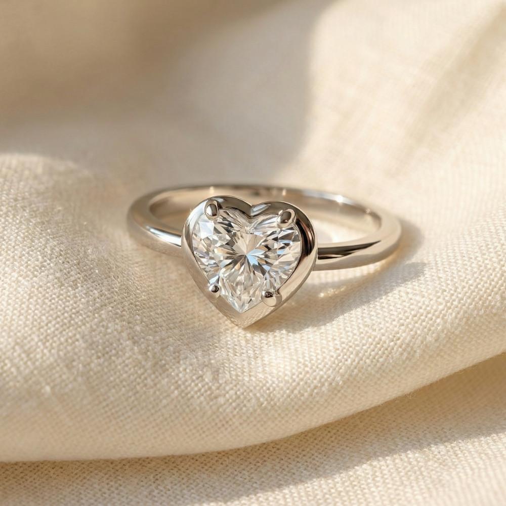 Certified 2 1/2Ct Heart Diamond Button Engagement Ring 14k Gold or Pt Lab Grown (F-G, VS)