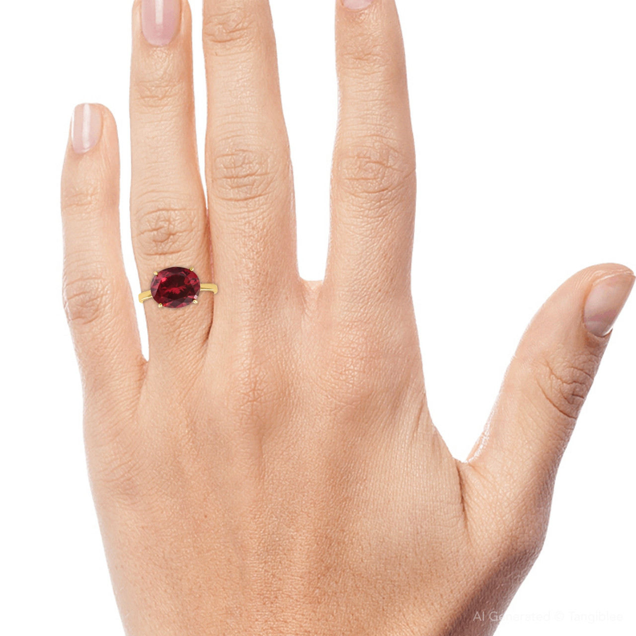 Ruby Sideways Solitaire Ring 14k Yellow Gold Lab Grown