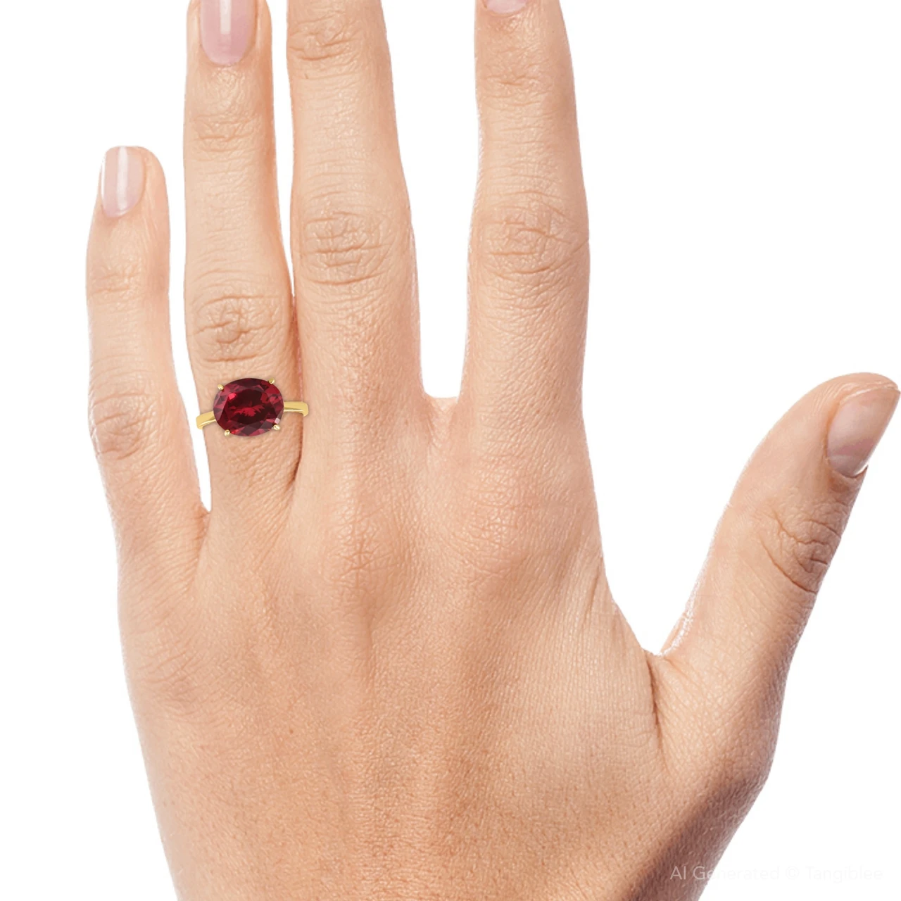 Ruby Sideways Solitaire Ring 14k Yellow Gold Lab Grown
