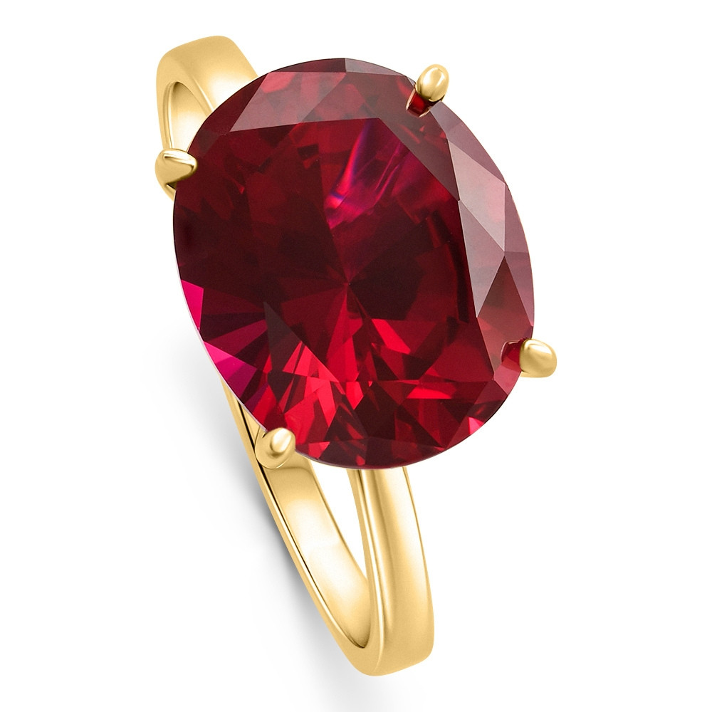 Ruby Sideways Solitaire Ring 14k Yellow Gold Lab Grown