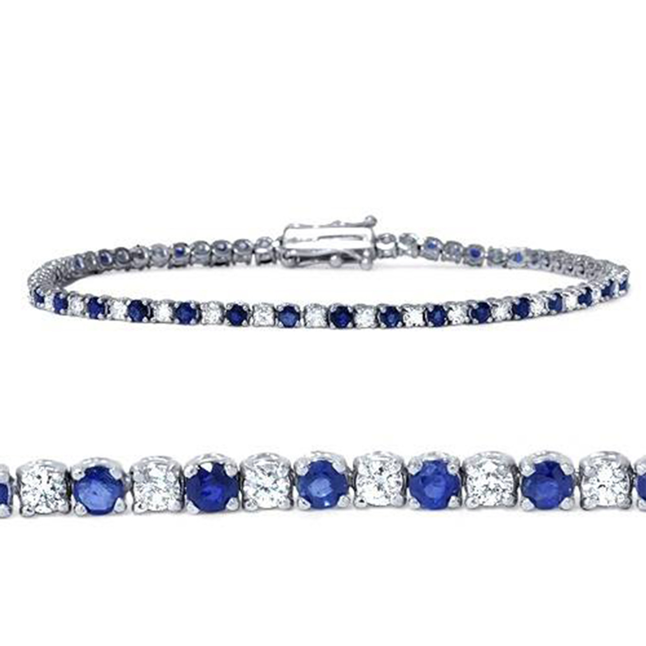 3ct Blue Sapphire & Diamond Genuine Tennis Bracelet 14K White Gold