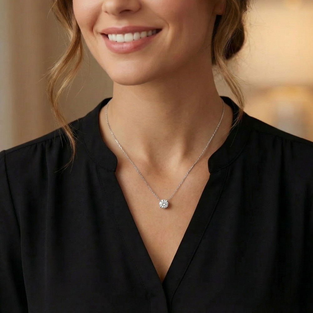 Certified 2Ct  Diamond Solitaire Pendant 14k Gold 18" Necklace Lab Grown (E-F, VS)