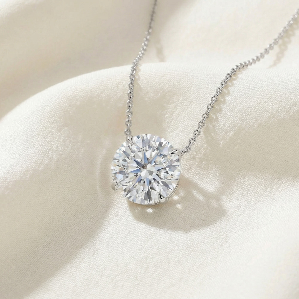 Certified 3Ct  Diamond Solitaire Pendant 14k Gold 18" Necklace Lab Grown (E-F, VS)