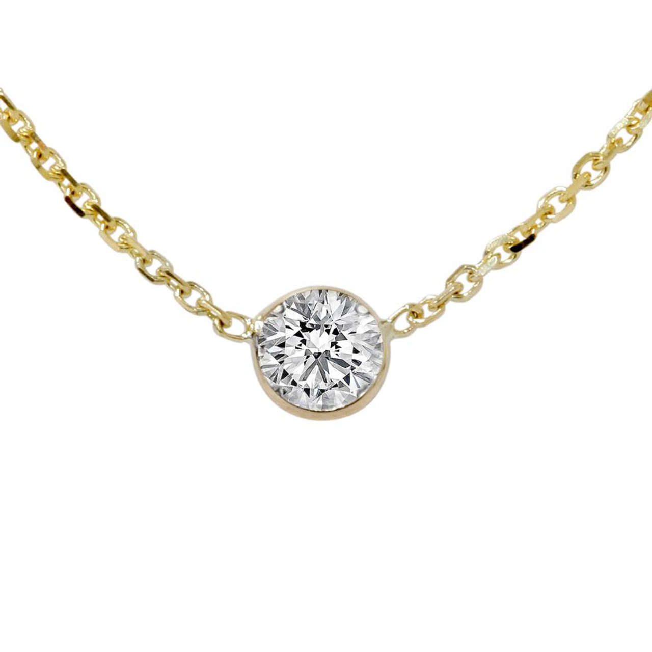 3 CT Round Diamond Halo Necklace in Yellow Gold | Lee Michaels Fine Jewelry