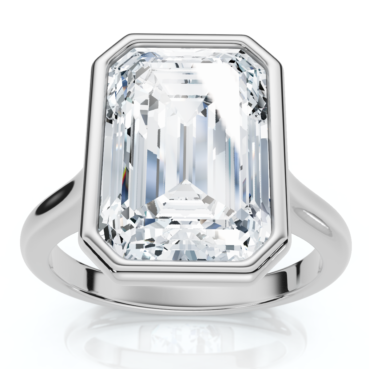 3Ct Emerald Cut Bezel Solitaire Diamond Engagement Ring 14k Gold or Pt Lab Grown (E-F, VS)
