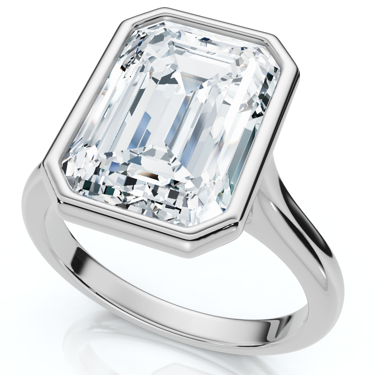 3Ct Emerald Cut Bezel Solitaire Diamond Engagement Ring 14k Gold or Pt Lab Grown (E-F, VS)