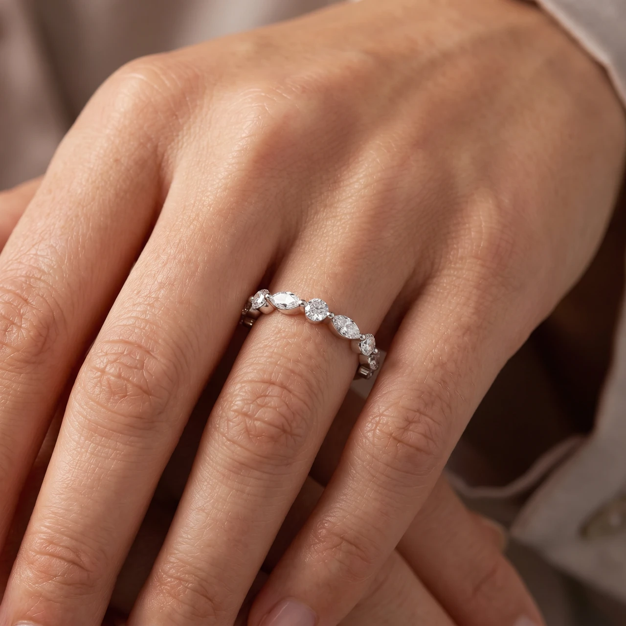 3/4Ct Marquise & Round Diamond Stacking Band 14k Gold or Platinum Lab Grown (E-F, VS)