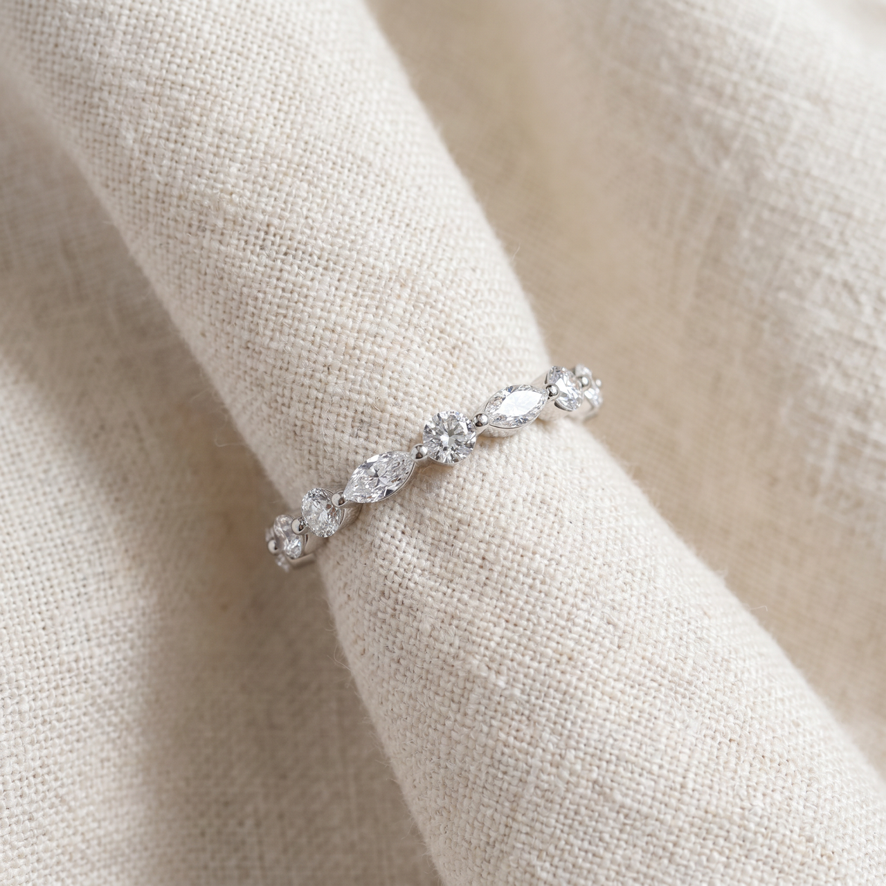 3/4Ct Marquise & Round Diamond Stacking Band 14k Gold or Platinum Lab Grown (E-F, VS)