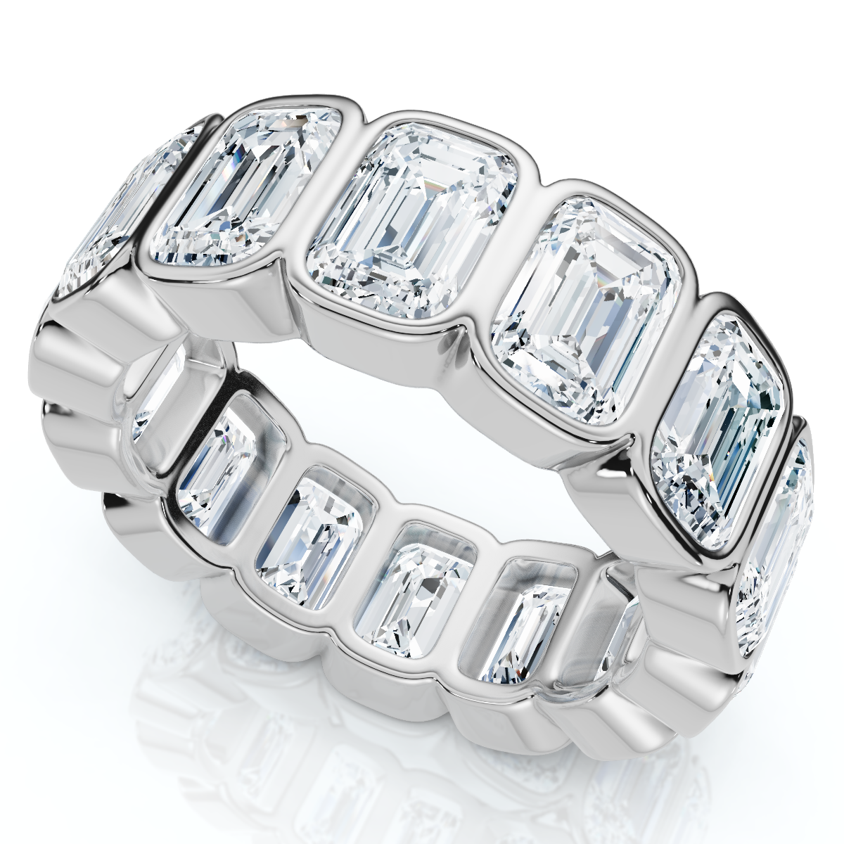8Ct Emerald Cut Bezel Diamond Eternity Band 14k Gold/Pt Wedding Ring Lab Grown (E-F, VS)