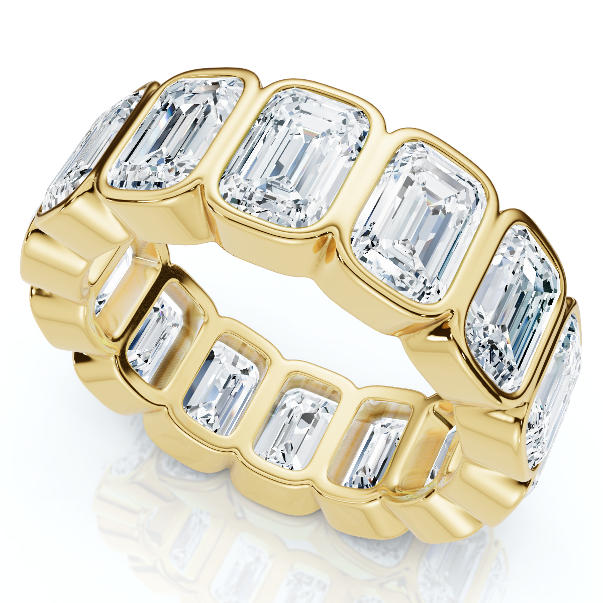 8Ct Emerald Cut Bezel Diamond Eternity Band 14k Gold/Pt Wedding Ring Lab Grown (E-F, VS)