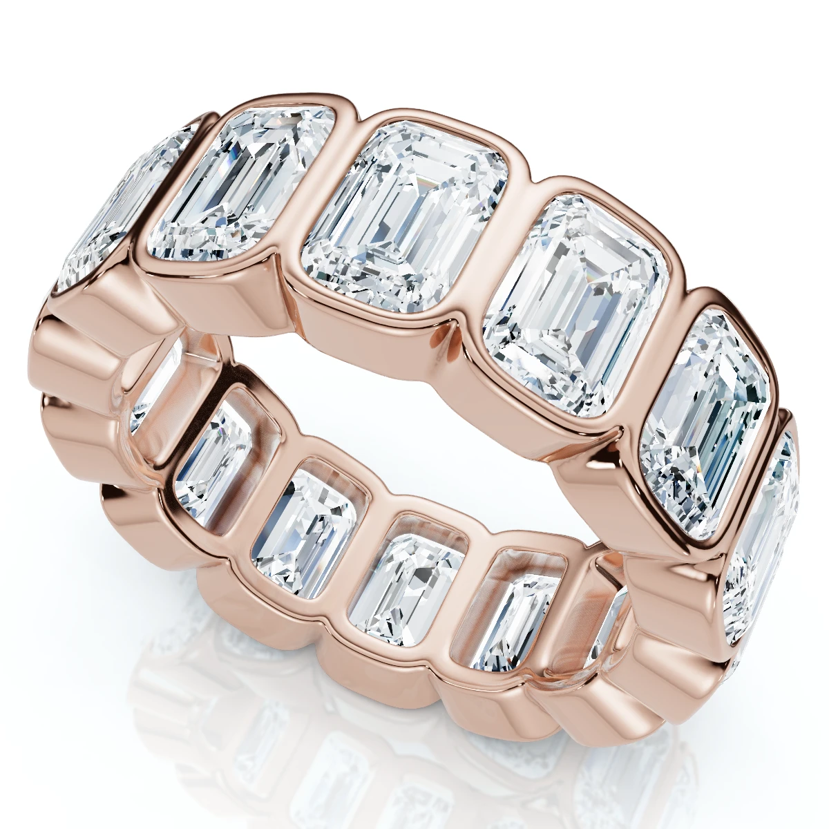8Ct Emerald Cut Bezel Diamond Eternity Band 14k Gold/Pt Wedding Ring Lab Grown (E-F, VS)