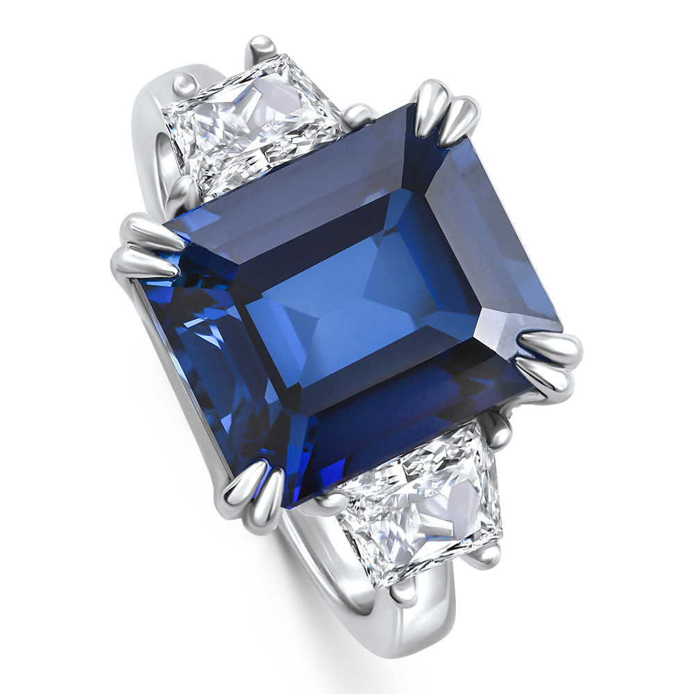 6Ct Blue Sapphire & Diamond Anniversary Engagement Ring 14k White Gold Lab Grown (E-F, VS)