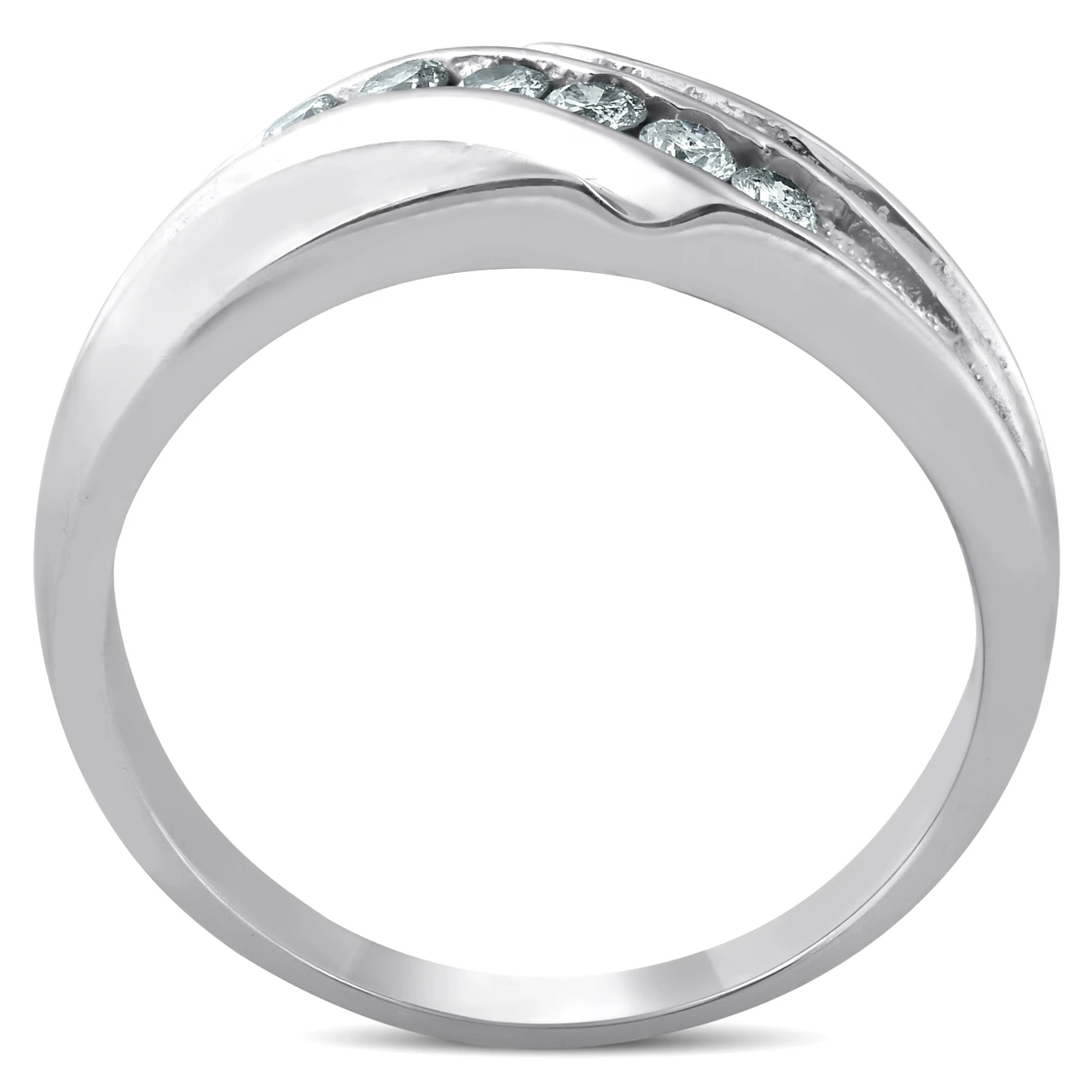 Mens 14K White Gold 1/4ct Diamond Wedding Ring High Polished Smooth Band (G-H, I1)