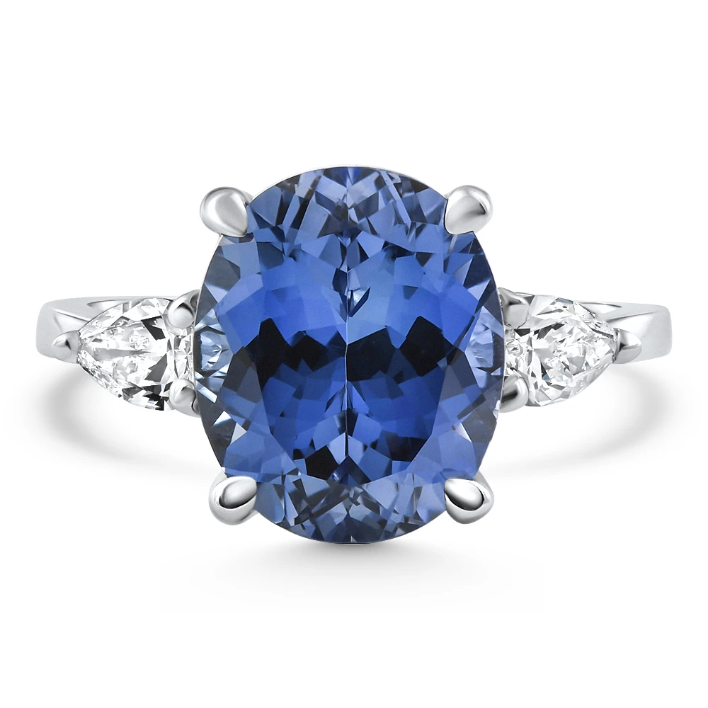 4 1/3Ct Oval Tanzanite & Diamond Anniversary Engagement Ring 14k Gold Lab Grown (E-F, VS)