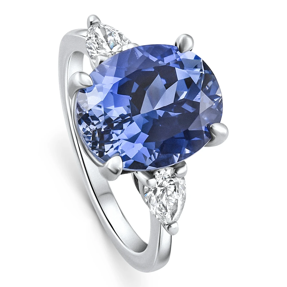 4 1/3Ct Oval Tanzanite & Diamond Anniversary Engagement Ring 14k Gold Lab Grown (E-F, VS)