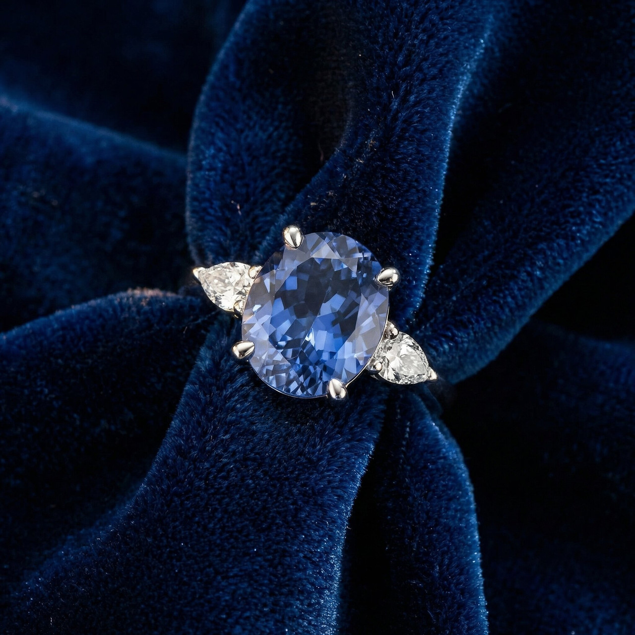 4 1/3Ct Oval Tanzanite & Diamond Anniversary Engagement Ring 14k Gold Lab Grown (E-F, VS)