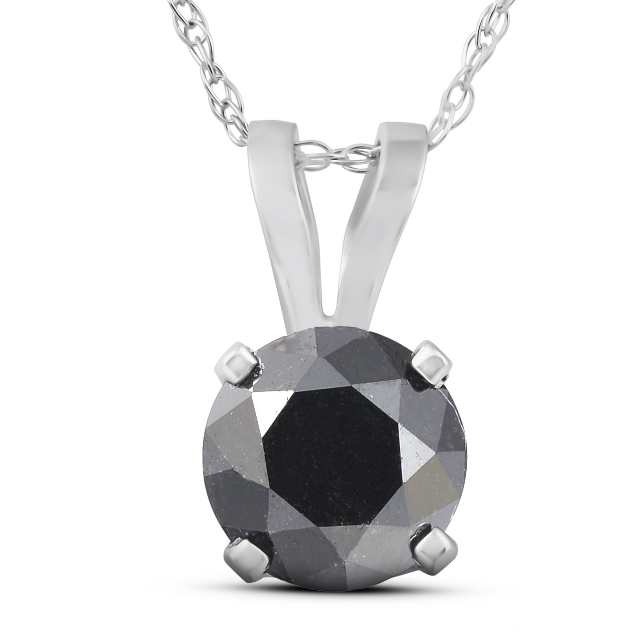 1 CT Black Diamond Solitaire Pendant-Necklace in White Gold on an 18" Chain (Black, I2-I3)