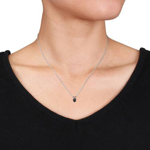 1 CT Black Diamond Solitaire Pendant-Necklace in White Gold on an 18" Chain (Black, I2-I3)
