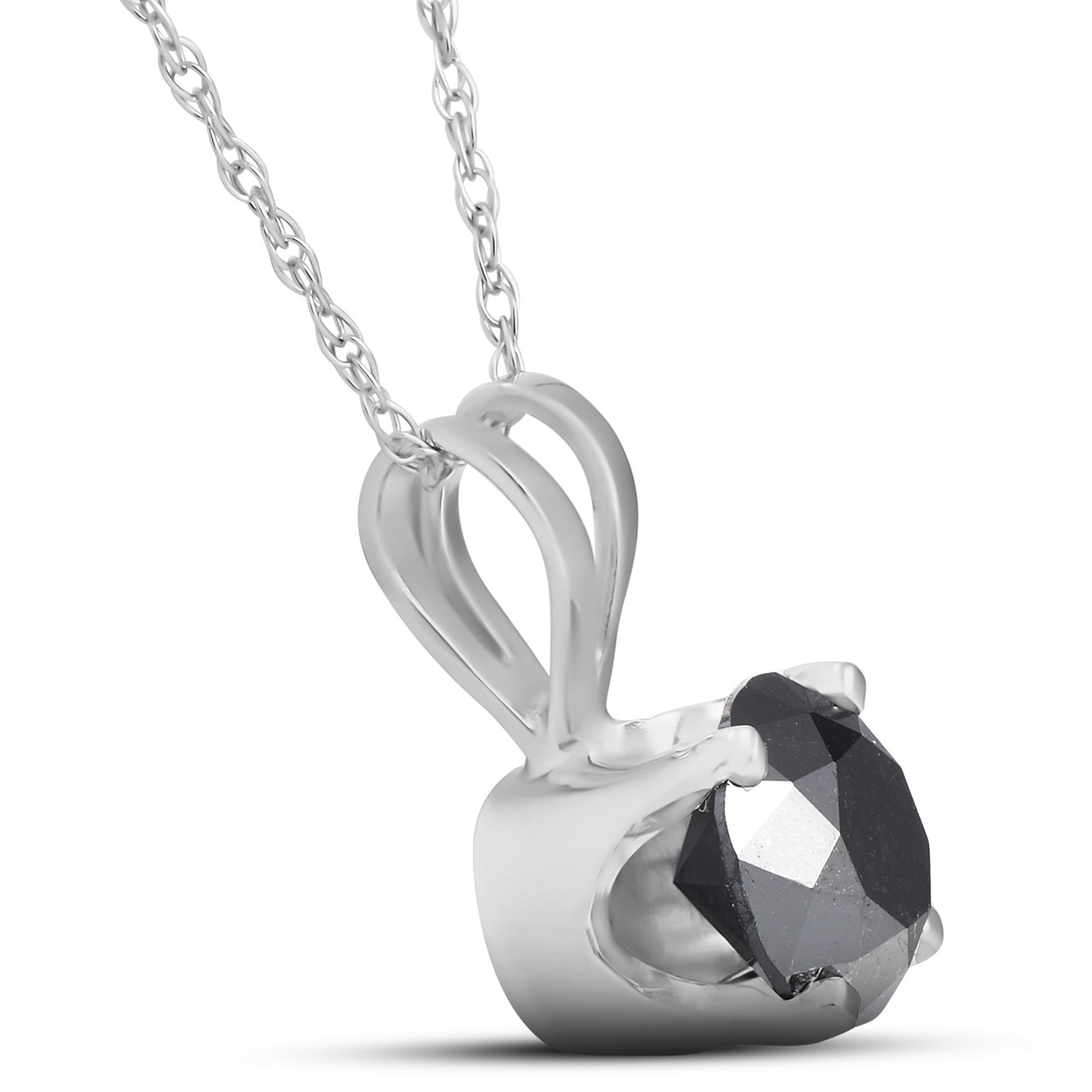 1 CT Black Diamond Solitaire Pendant-Necklace in White Gold on an 18" Chain (Black, I2-I3)