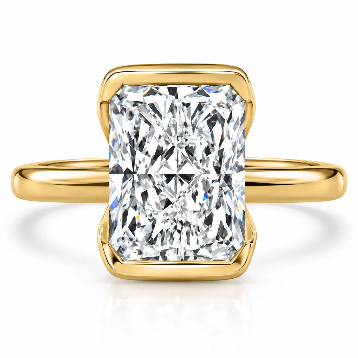 Certified 4Ct Radiant Cut Diamond Bezel Engagement Ring Yellow Gold Lab Grown (E-F, VS)