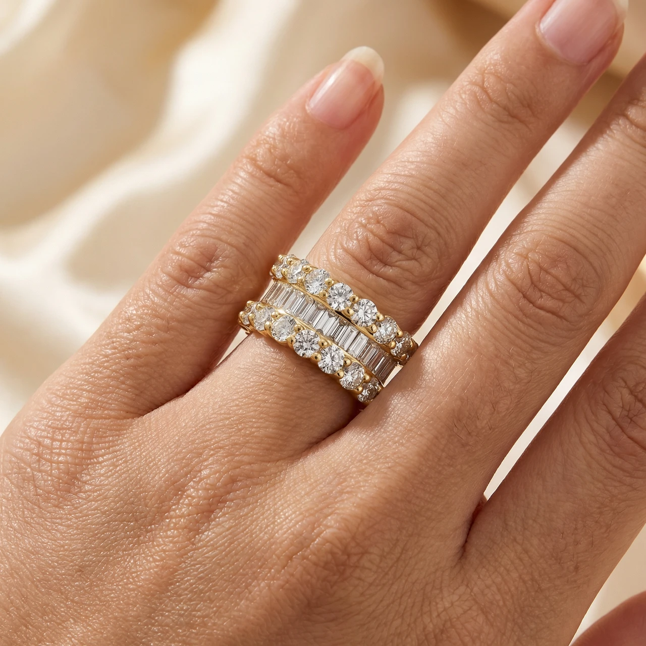 7.50Ct Wide Diamond Ring Stackable Anniversary Ring Yellow Gold Lab Grown (E-F, VS)