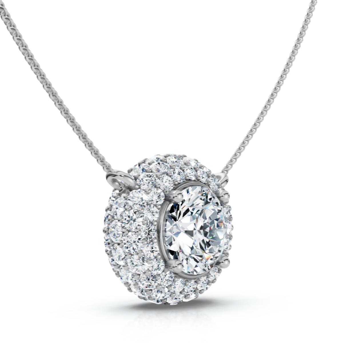 Certified 3 1/2Ct Euro Diamond Pendant 14k Gold 18" Women's Necklace Lab Grown (F-G, VS)
