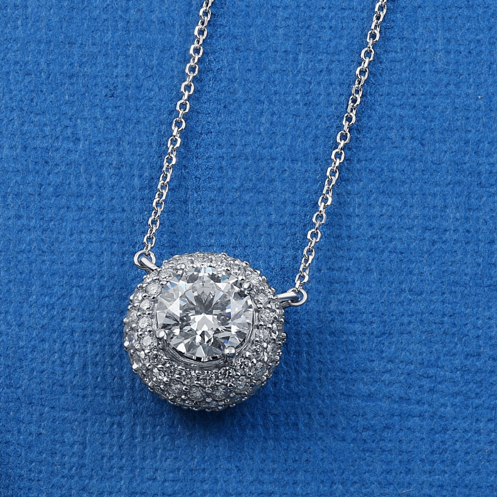 Certified 3 1/2Ct Euro Diamond Pendant 14k Gold 18" Women's Necklace Lab Grown (F-G, VS)