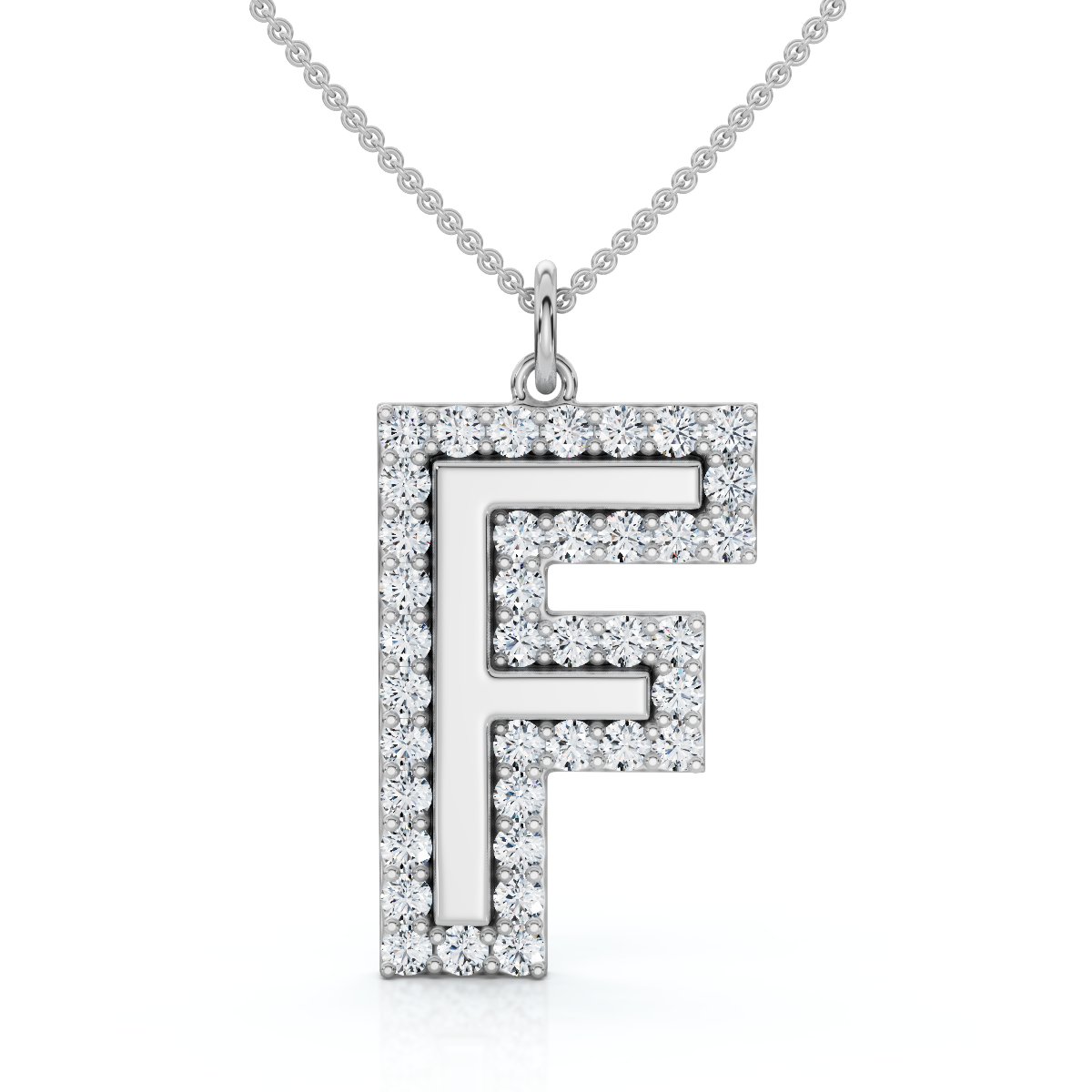 F Initial Diamond Pendant 1 1/3Ct TW 1" Tall 14k Gold Women's Necklace Lab Grown (E-F, VS)