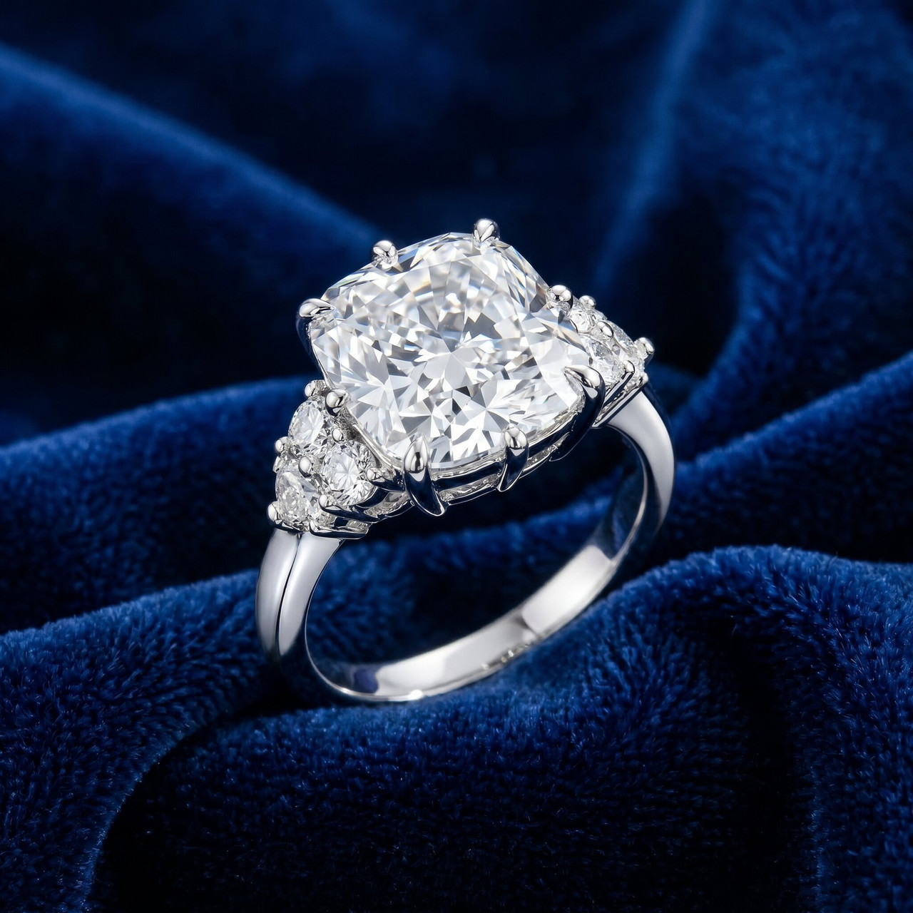 Certified 5 1/2Ct Muse Cushion Diamond Engagement Ring 14k Gold or Pt Lab Grown (F-G, VS)
