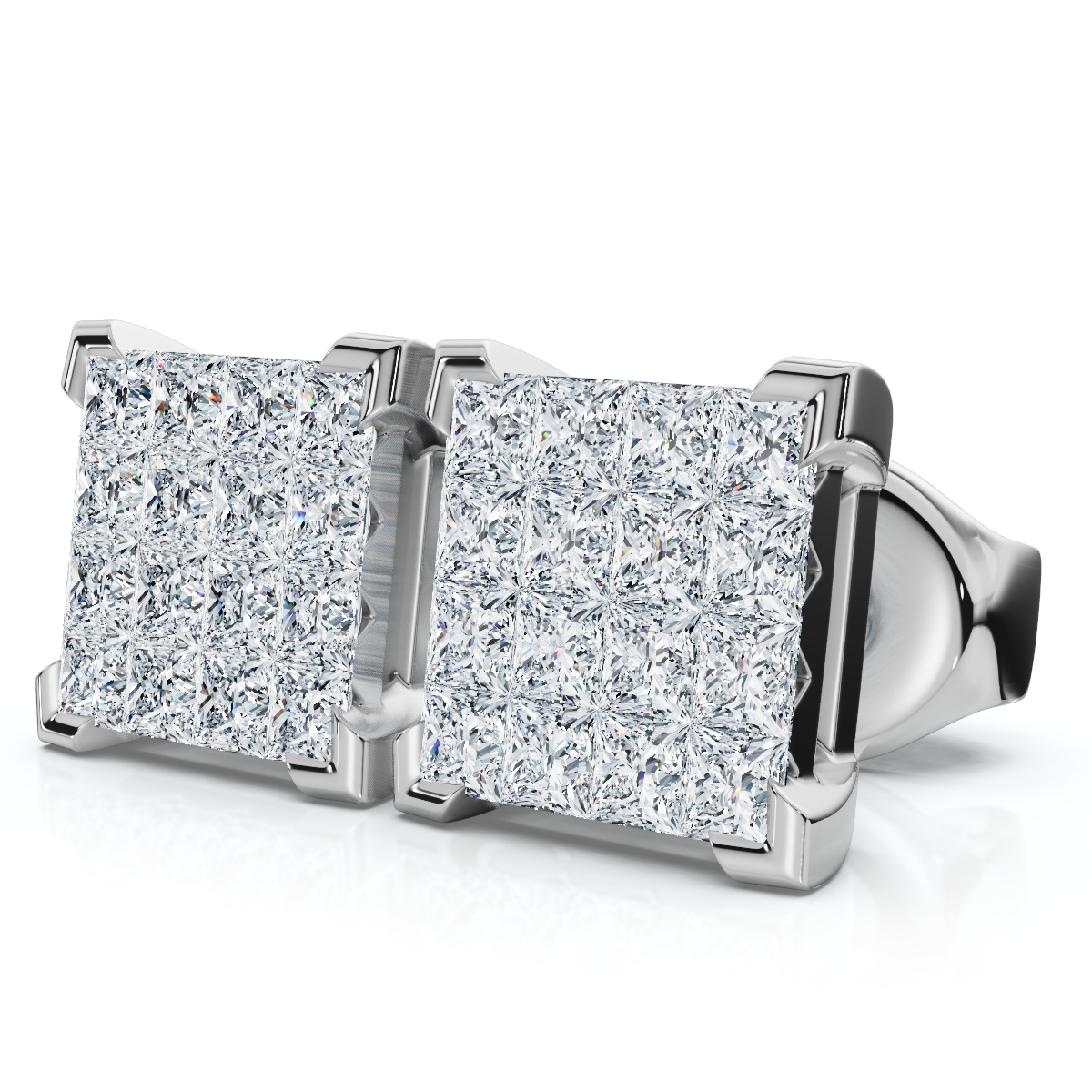 1/2ct Diamond Princess Cut Screw Back Studs Womens Earrings 10k White Gold 6.5mm (I-J, I2-I3)