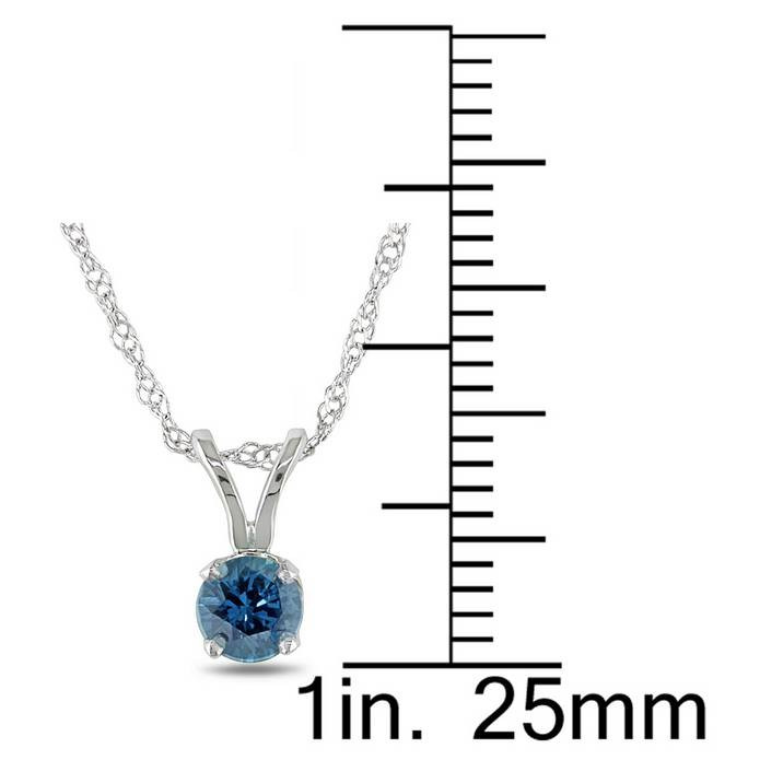 3/4ct Blue Diamond Solitaire Pendant & Studs Set 10K White Gold & Chain (Blue, I2-I3)
