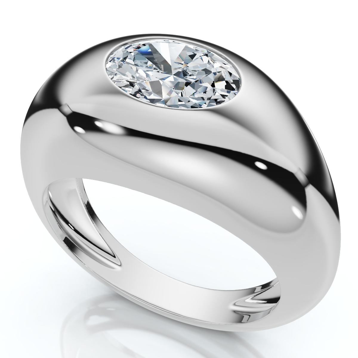 1Ct Sideways Oval Bezel Solitaire Stackable Dome Band Gold Lab Grown (E-F, VS)