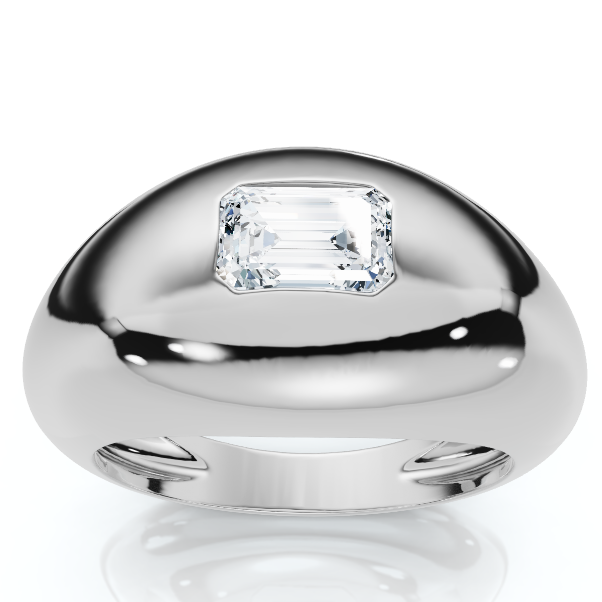 1/2Ct Sideways Emerald Bezel Stackable Dome Band 14k Gold Lab Grown EF/VS (E-F, VS)