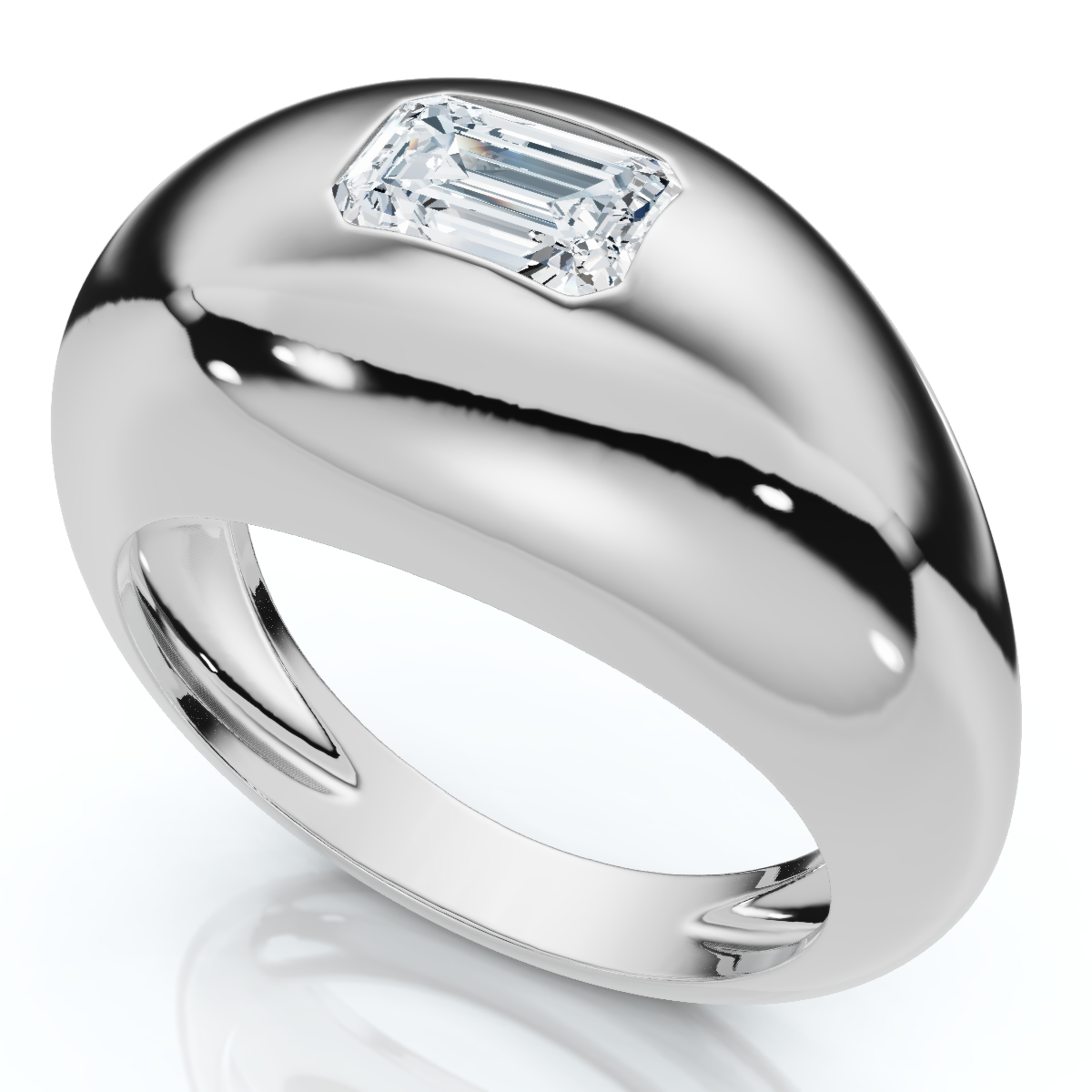 1/2Ct Sideways Emerald Bezel Stackable Dome Band 14k Gold Lab Grown EF/VS (E-F, VS)