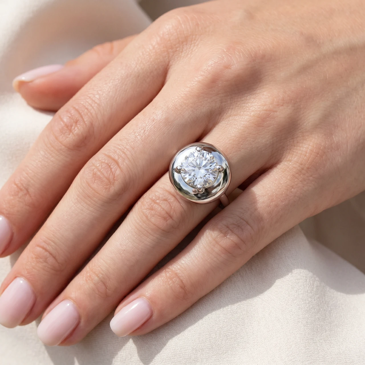 2Ct Diamond Bezel Stackable Button Engagement Ring Lab Grown (F-G, VS)