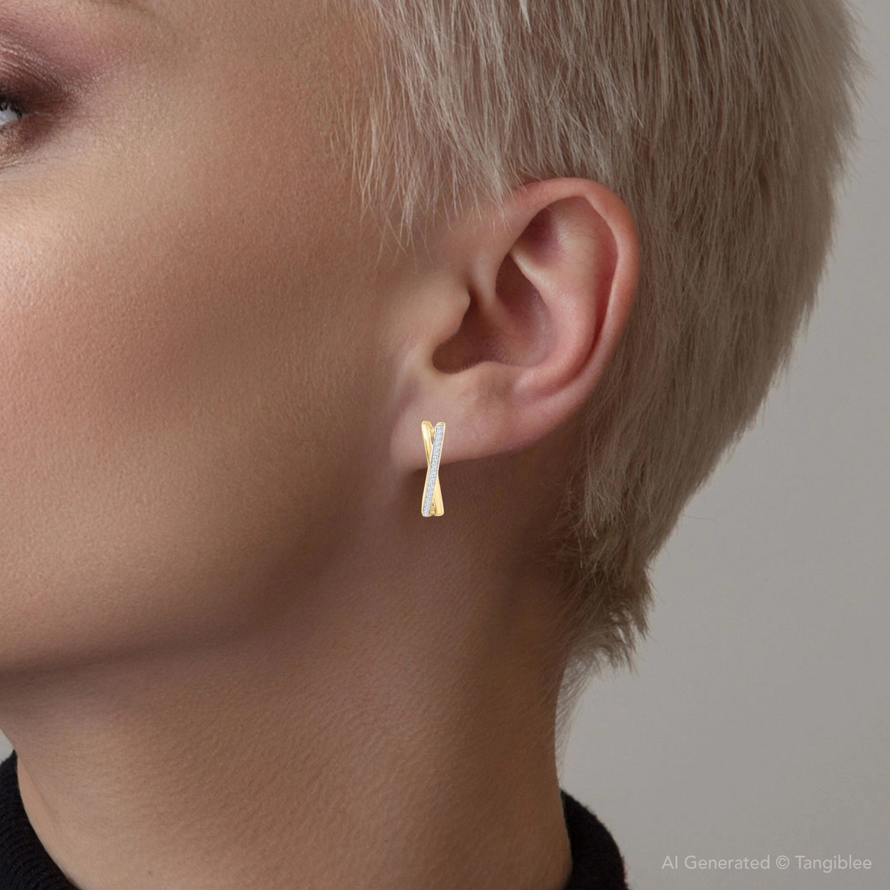 1/2Ct Diamond Hoops Yellow Gold 10grams Lab Grown 1" Tall Women's Earrings (G-H, VS)